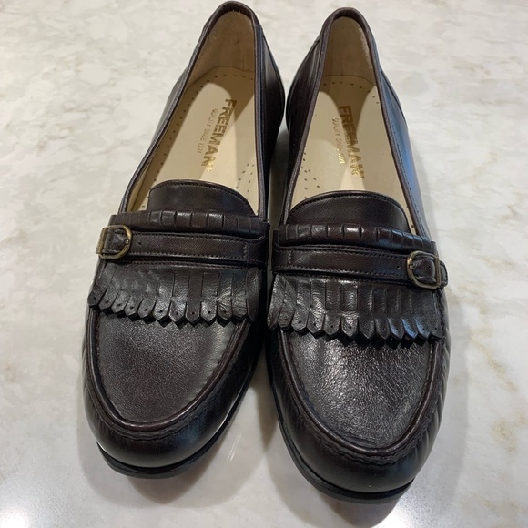 NWOT Mens Freeman Slip on Brown Leather Loafers Sz 10M - Picture 1 of 7